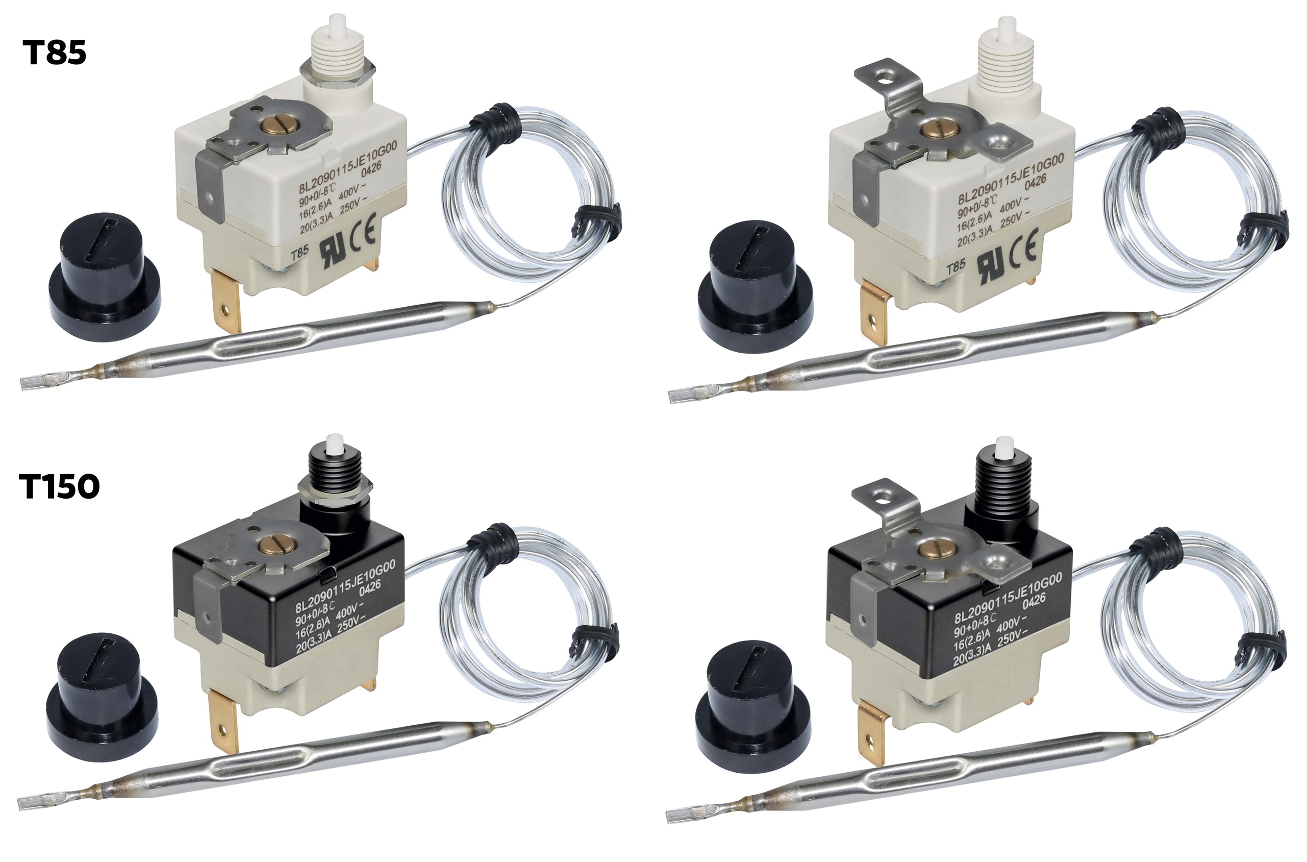 Type 8L - SPNC manual reset high limit, fixed or adjustable set point, fail-safe, 20A 250V / 16A 400V