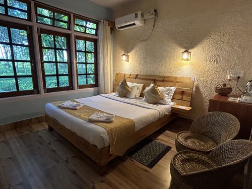 bed room with bed side lamp