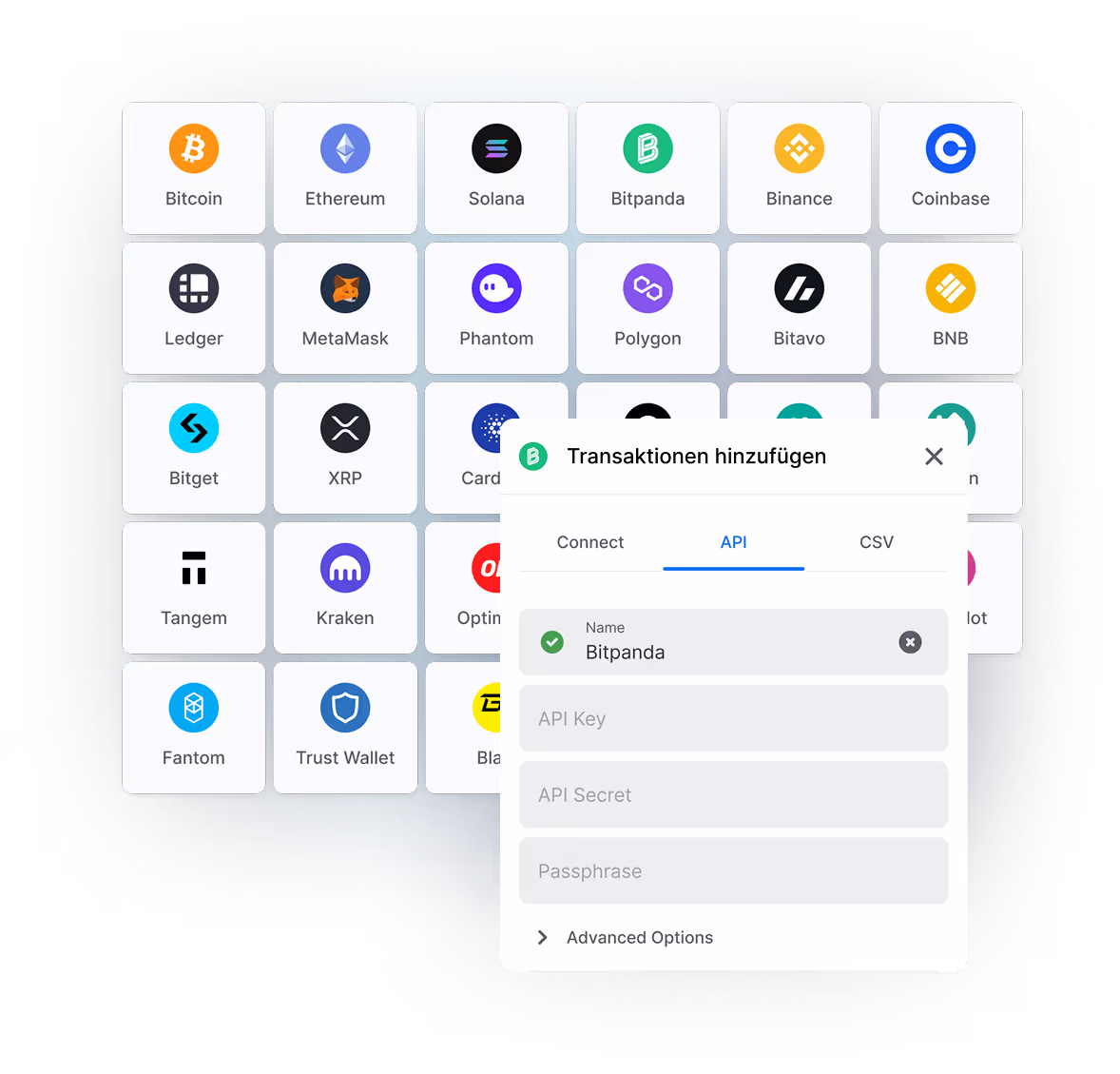 Ein Auszug der unterstützen Integrationen mit Setup Dialog.