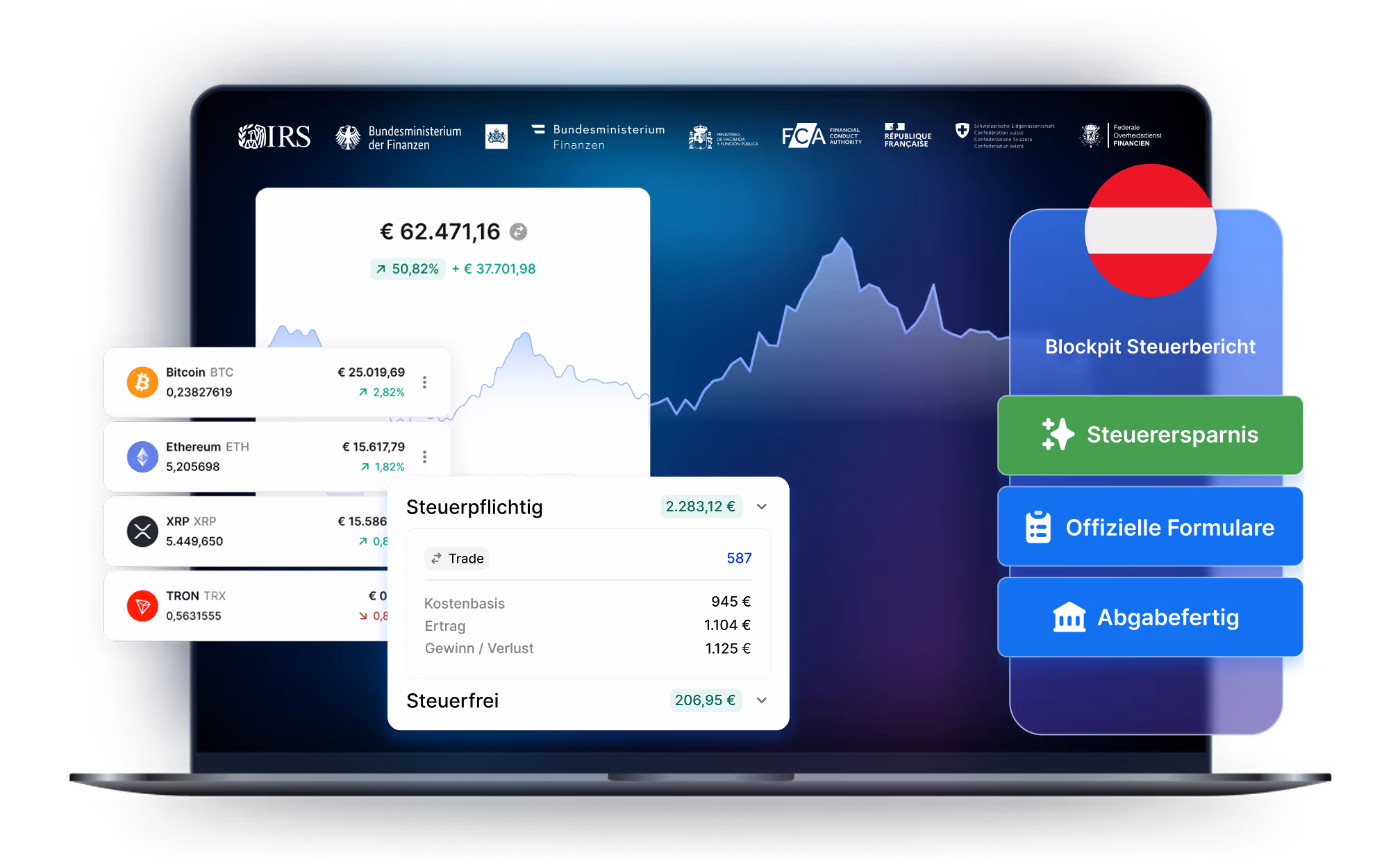 Ein Laptop der Blockpits Krypto Steuerrechner und den Steuerbericht zeigt.