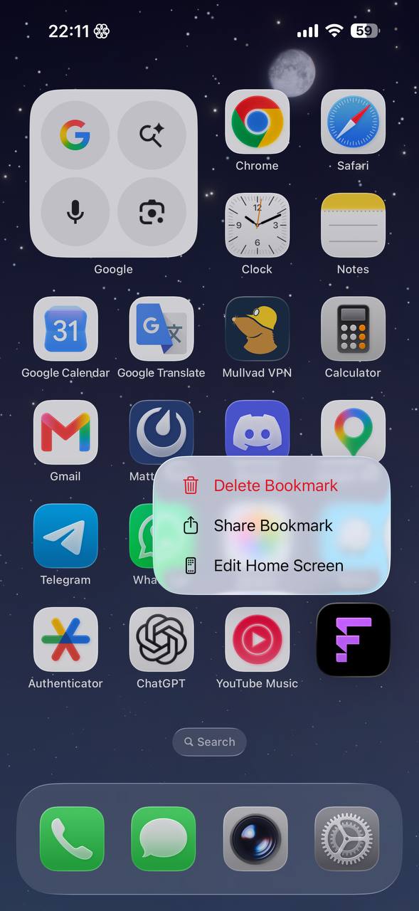 Freebetrange bookmark on mobile phone