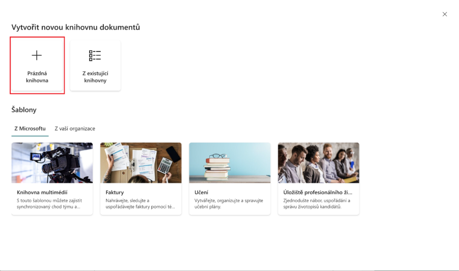 SharePoint: Vytvoření knihovny