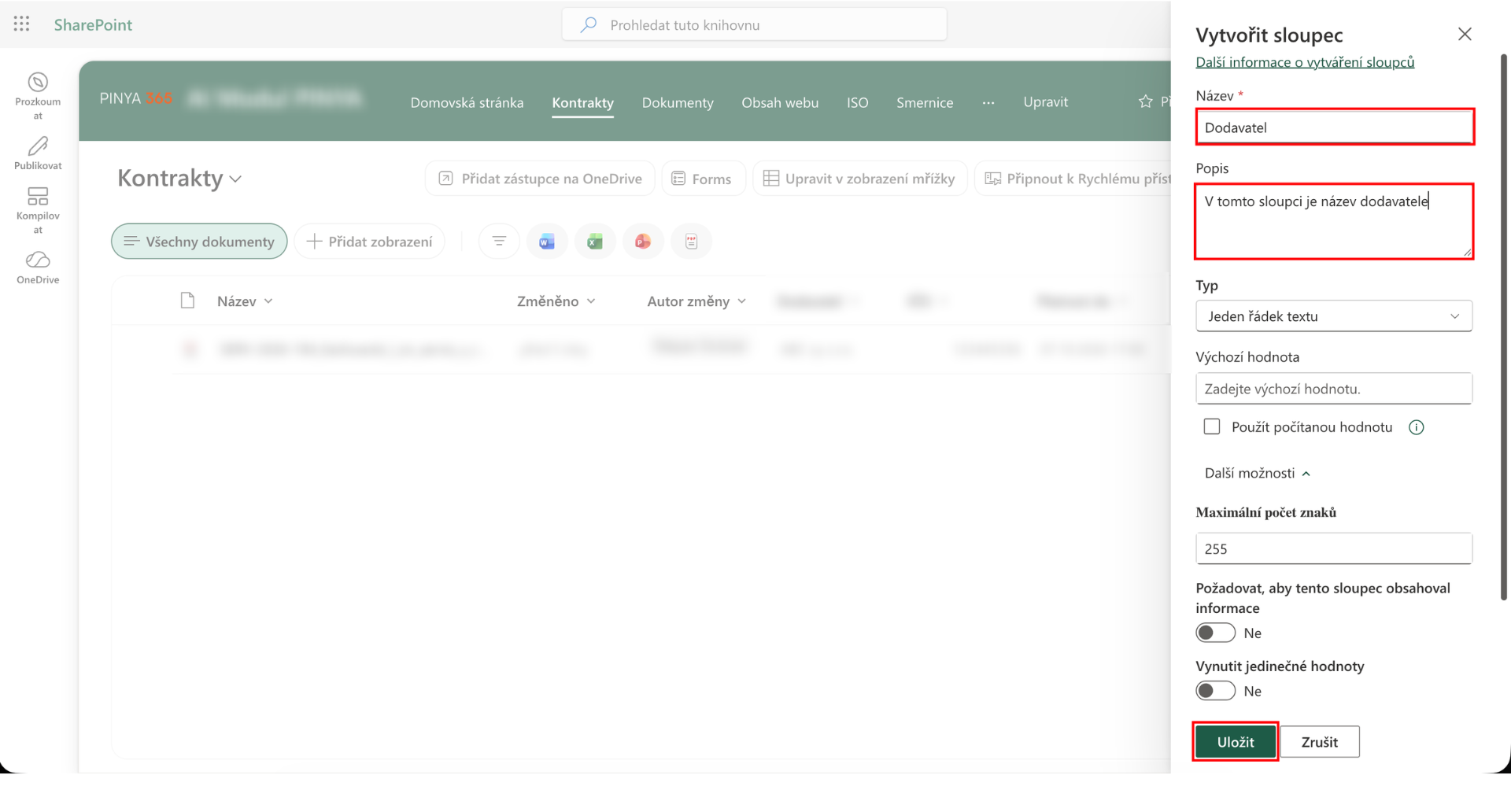 SharePoint: Sloupec Dodavatel