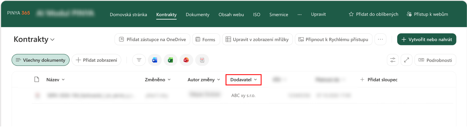 SharePoint: Sloupec dodavatel