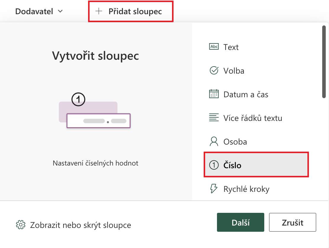 SharePoint: Přidání sloupce IČO