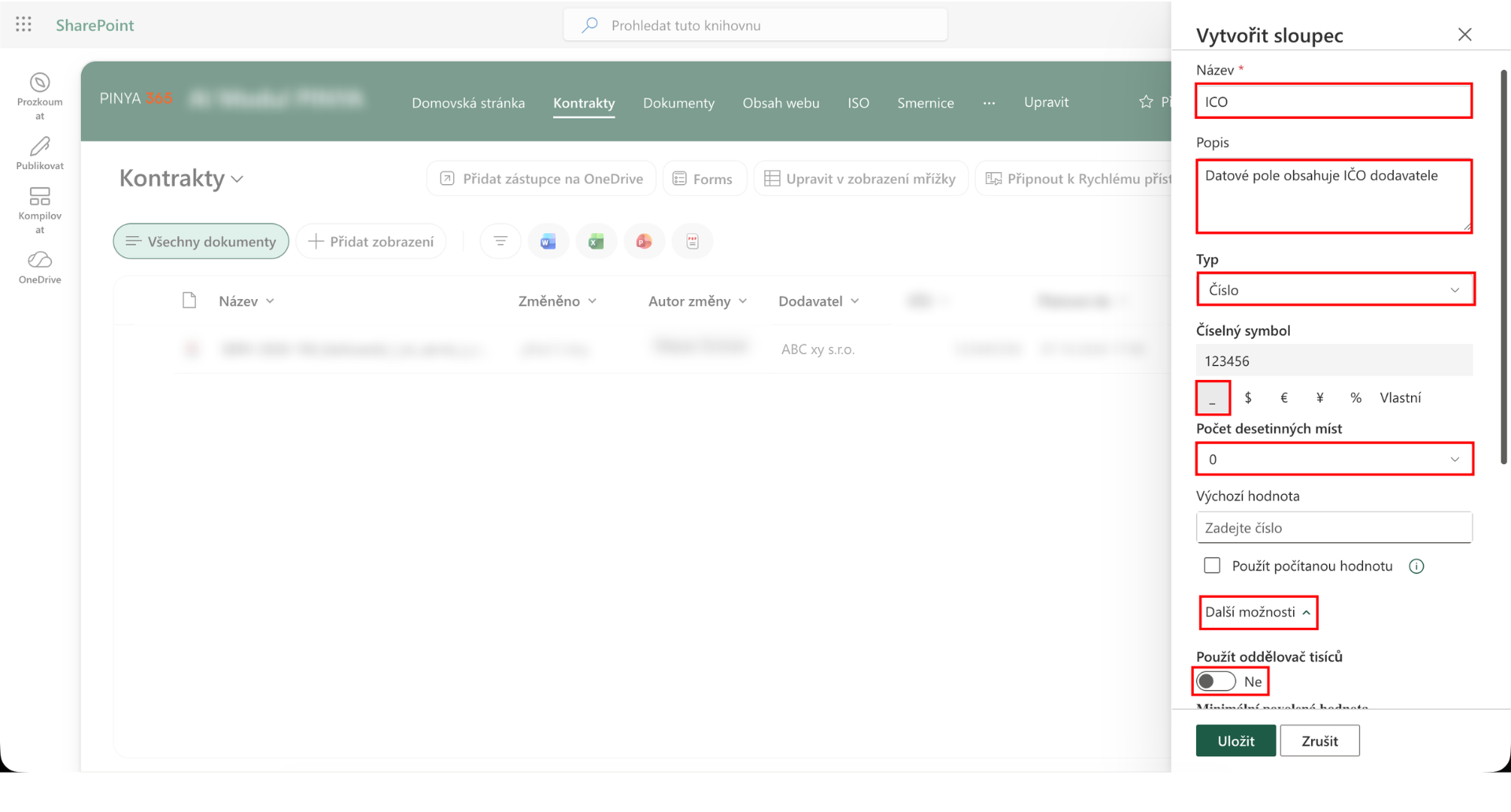 SharePoint: Vytvoření sloupce ICO