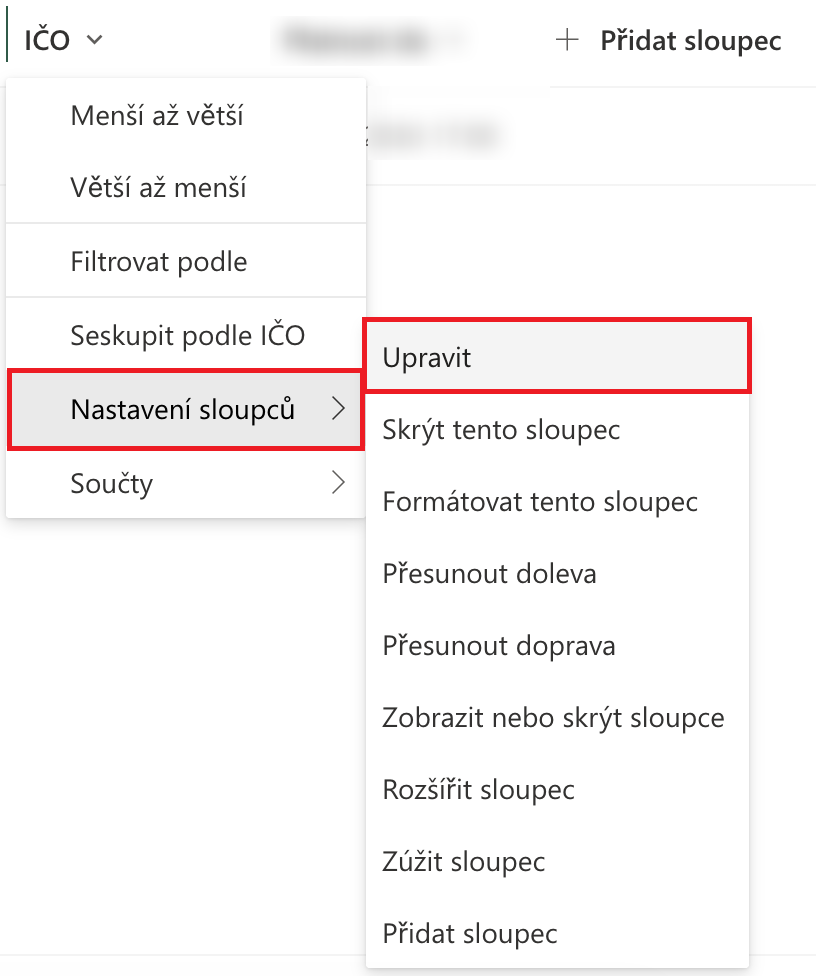 SharePoint: Nastavení sloupců