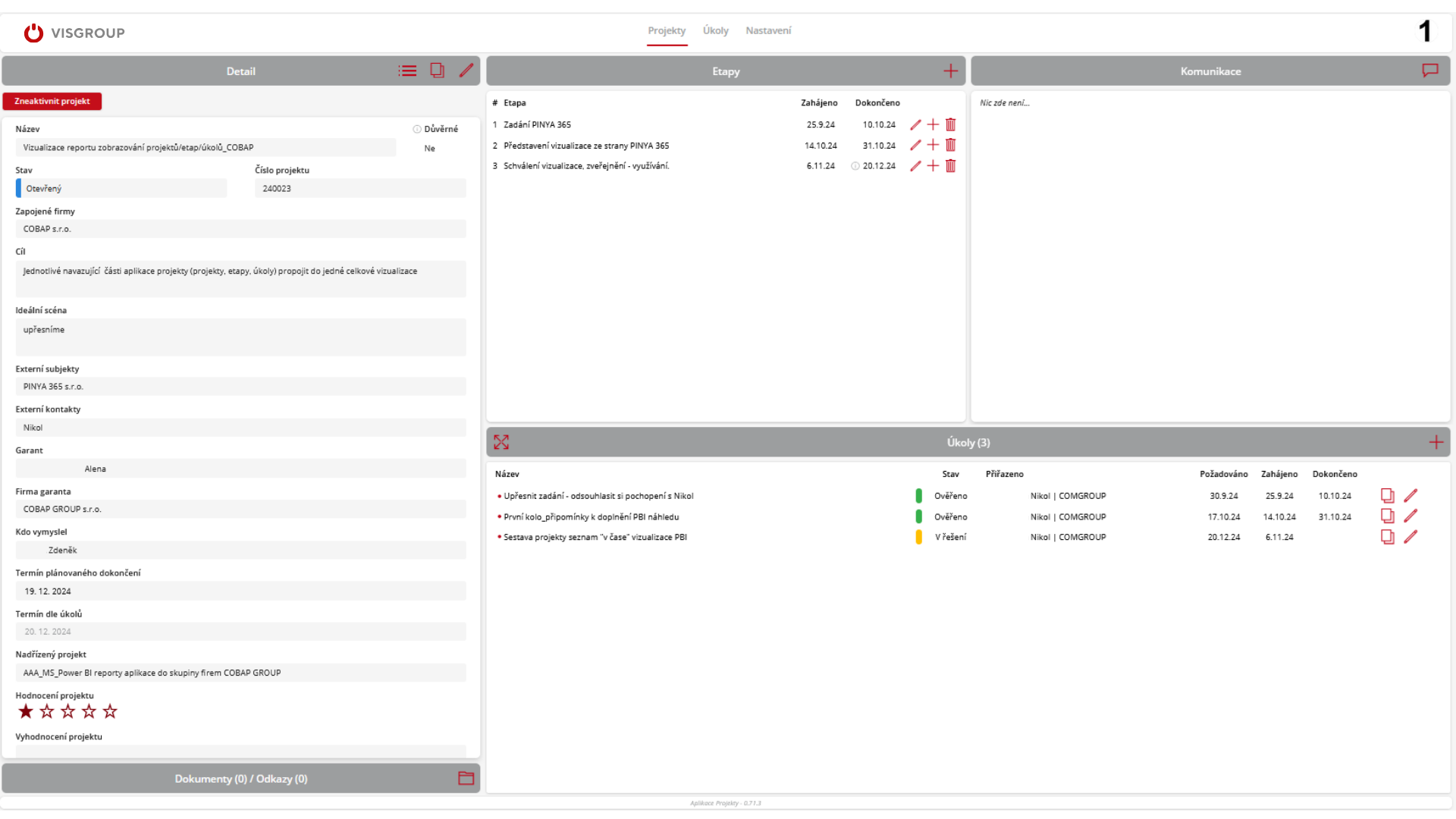 Evidence projektů SharePoint