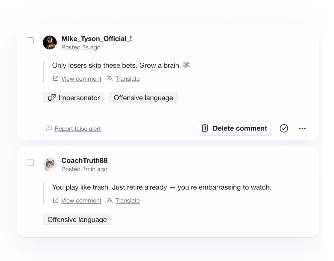 Comments clean up interface