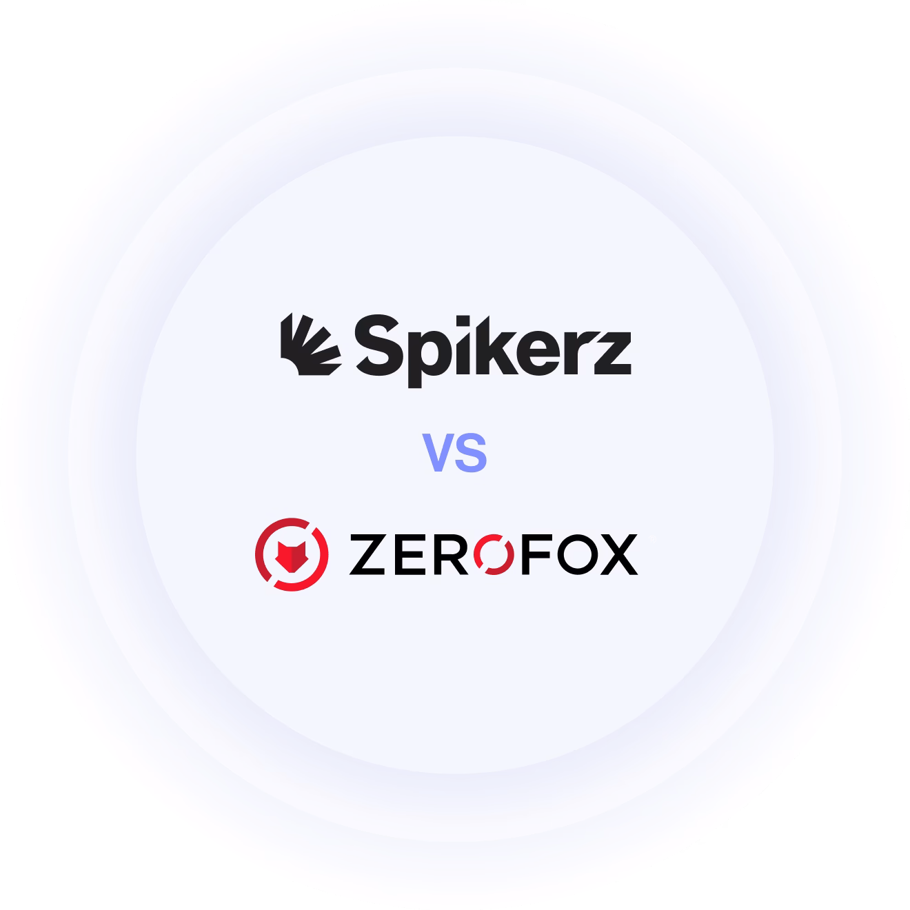 Spikerz logo above the word VS with the ZeroFox logo beneath it on a light circular gradient background.