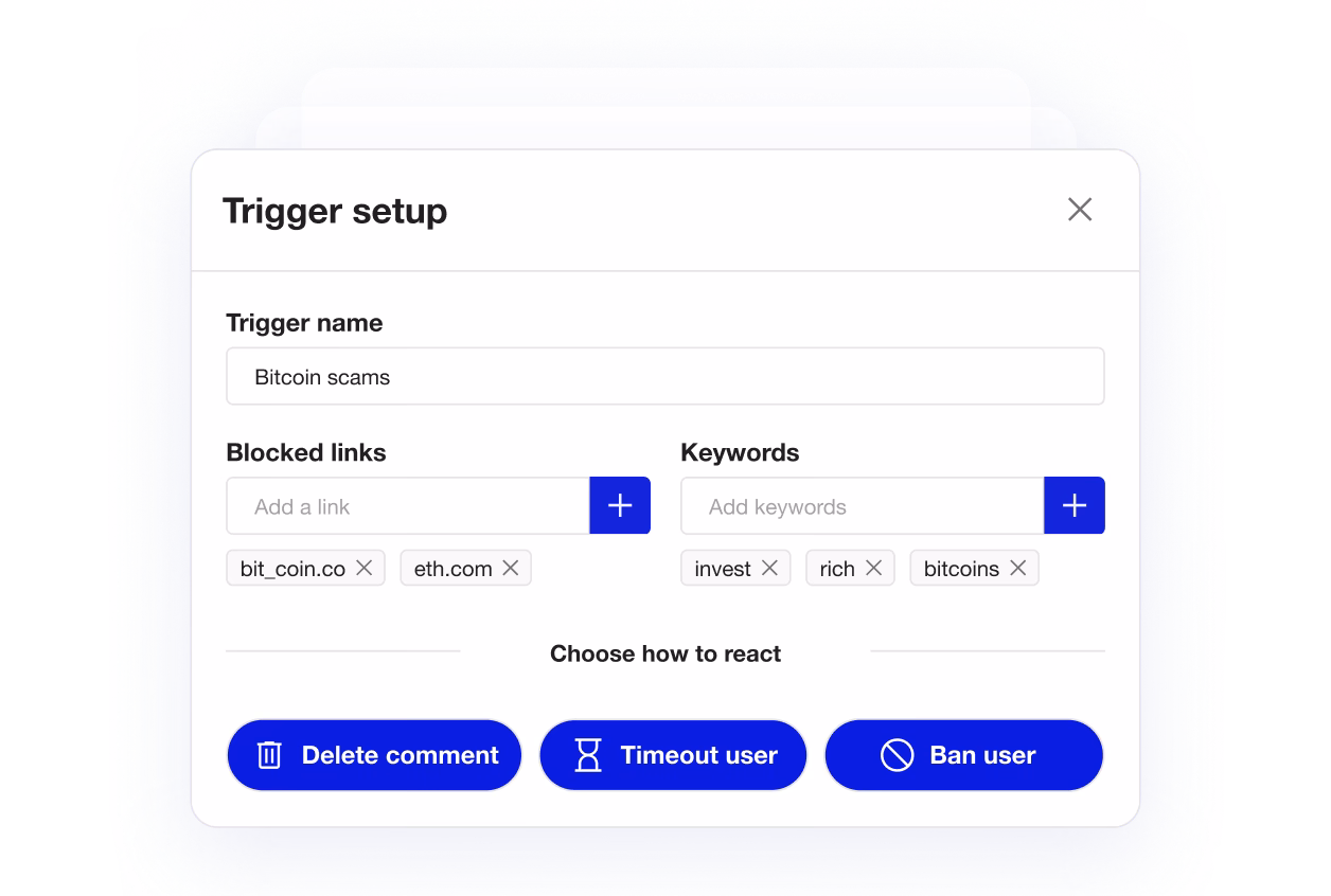 Trigger setup for automatic actions trigger