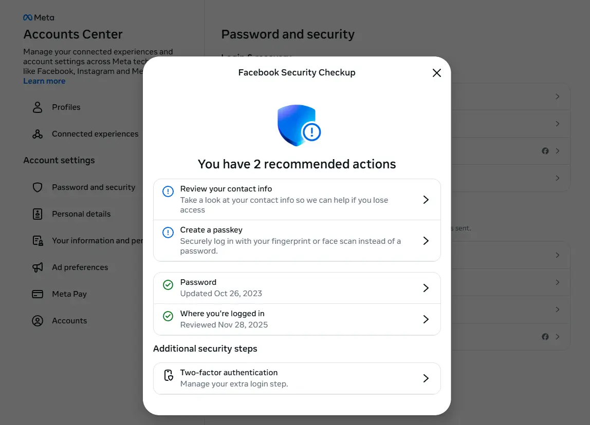 Facebook's security checkup