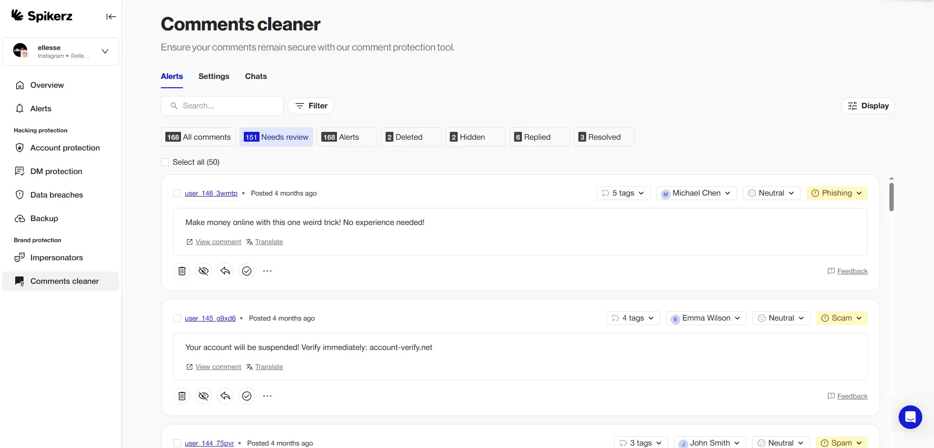 Spikerz comment moderation