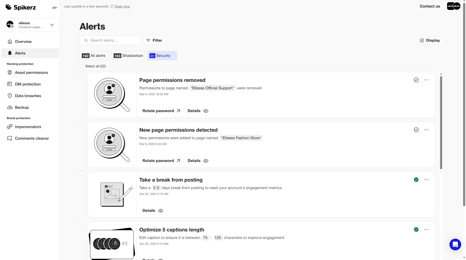 Spikerz alerts dashboard