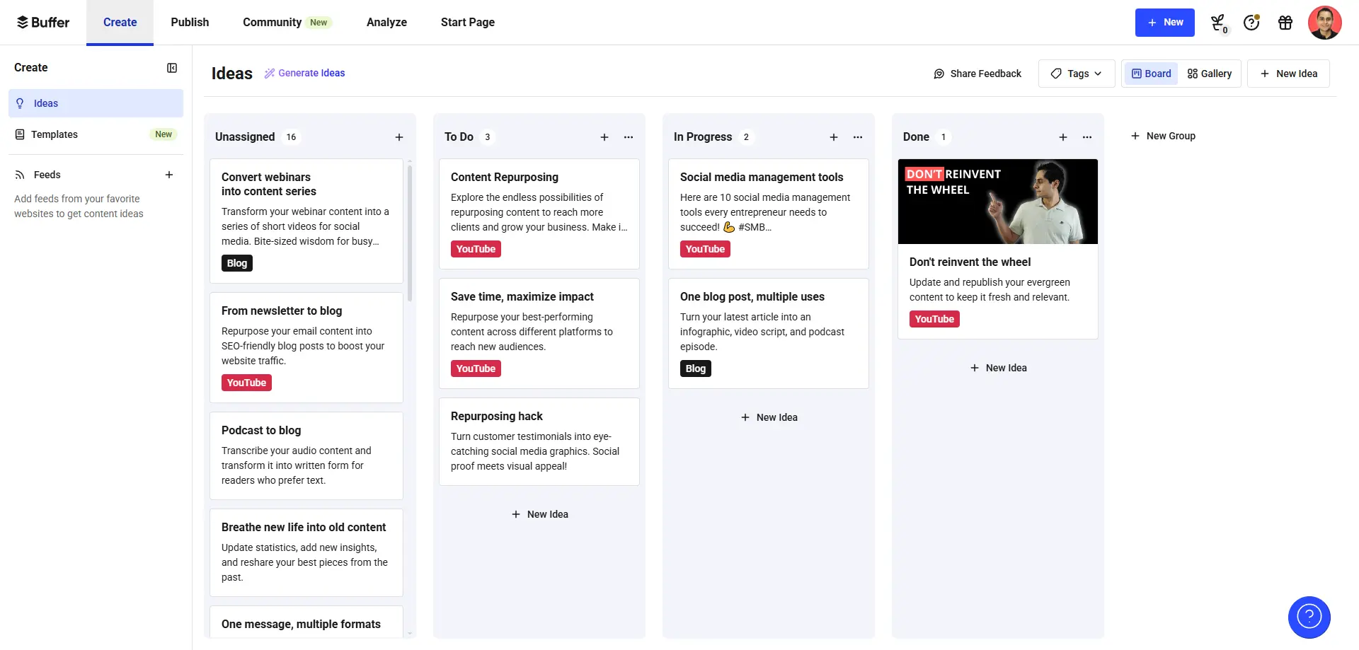 Buffer ideas dashboard