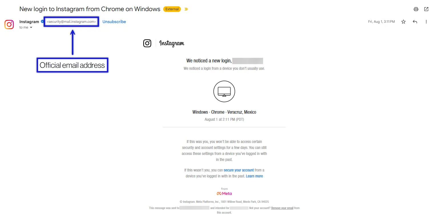 Suspicious Instagram login