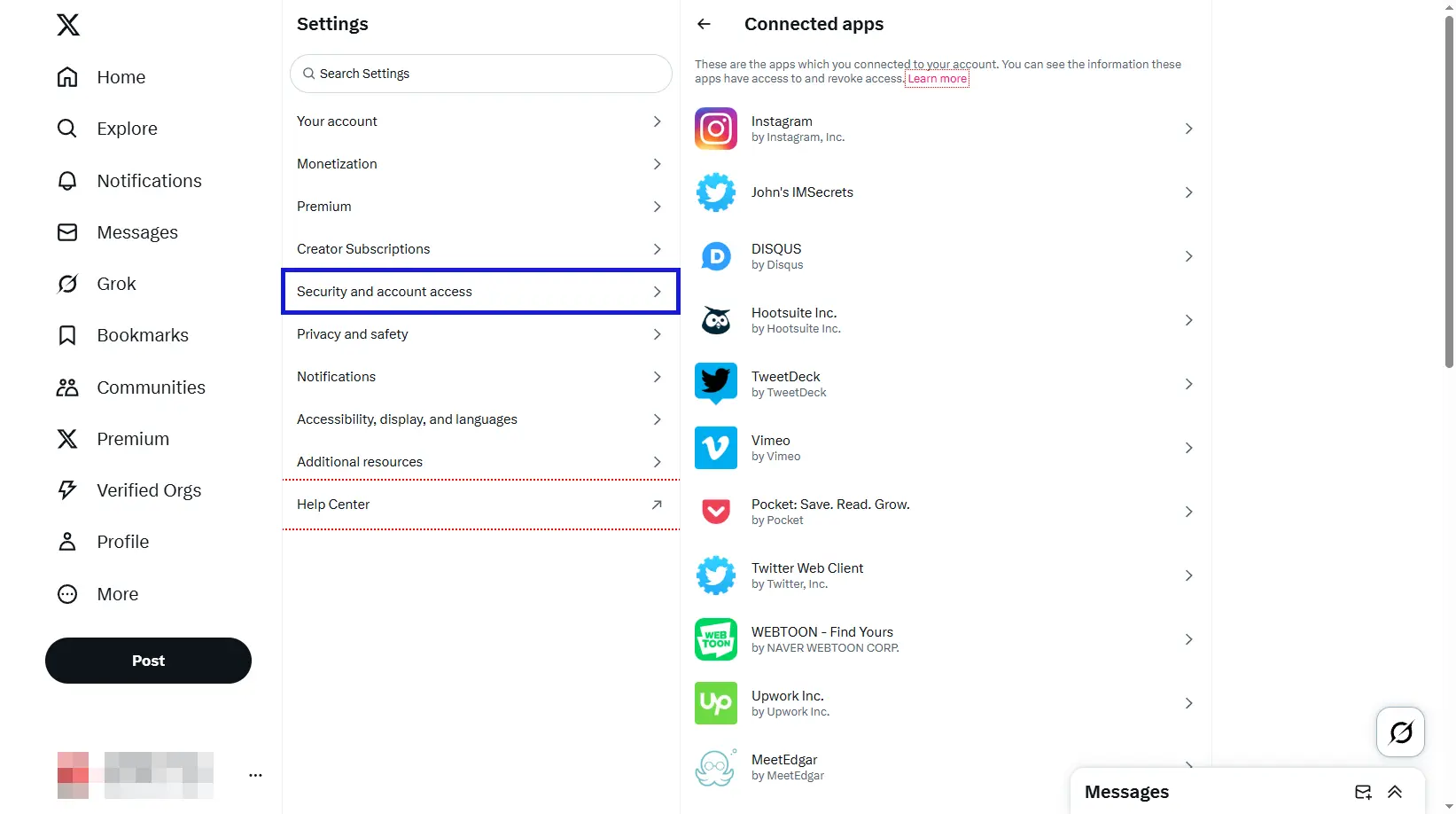 Review connected apps on X