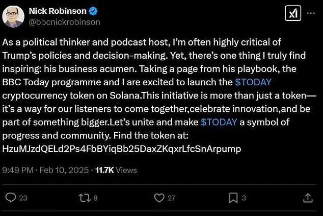 Nick Robinson's crypto tweet