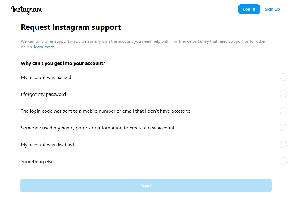 Instagram's dedicated hacked page
