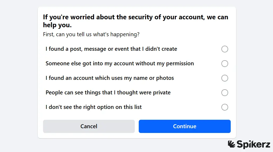 Facebook hacked page process