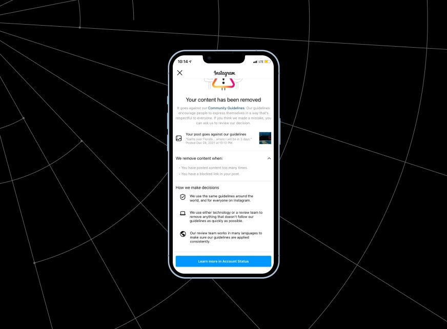 content removed alert IG