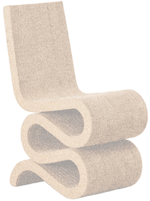 Chaise beige design ondulée en forme de S avec un dossier haut.