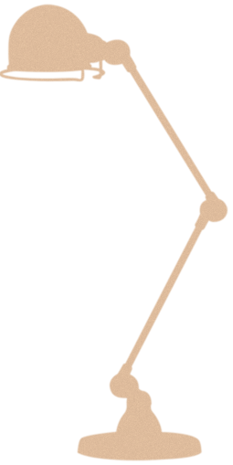 Lampe de bureau articulée beige avec base ronde et tête arrondie.