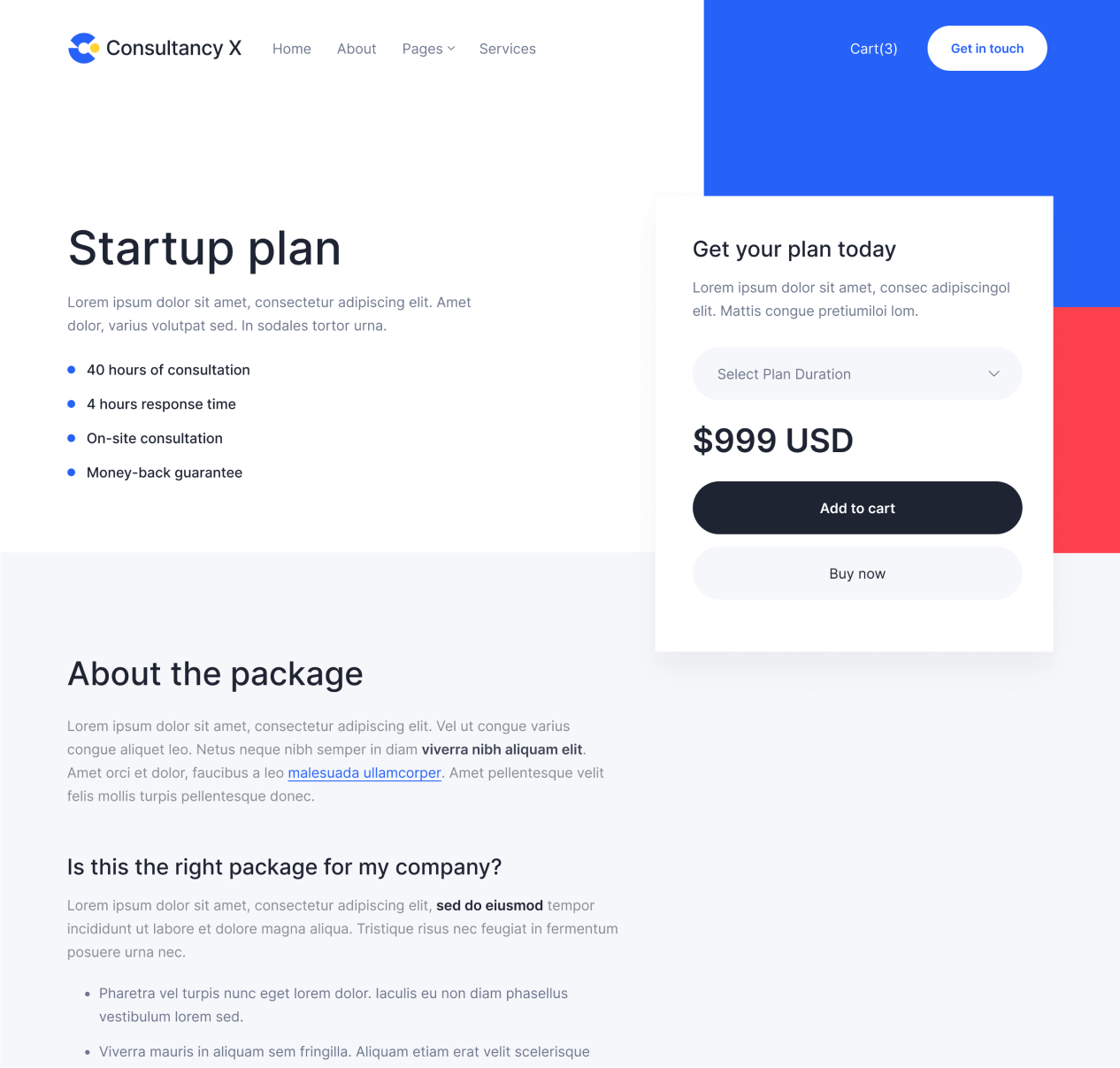 Consultancy X - Packages Single page - Consulting Webflow Template
