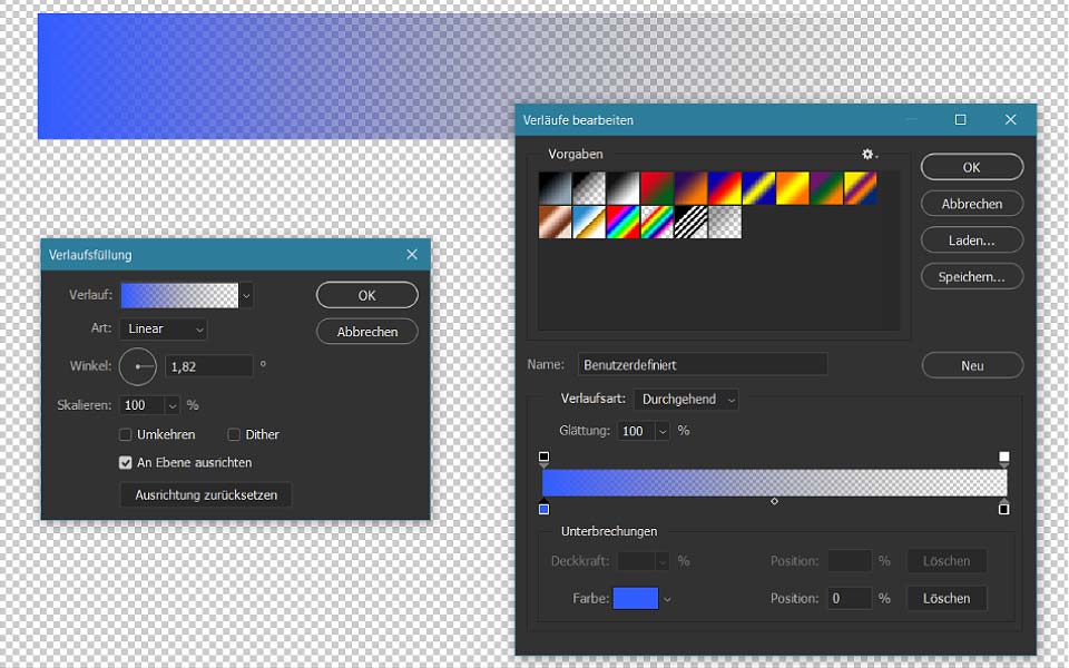 Darstellung eines Transparenzverlaufs in Photoshop