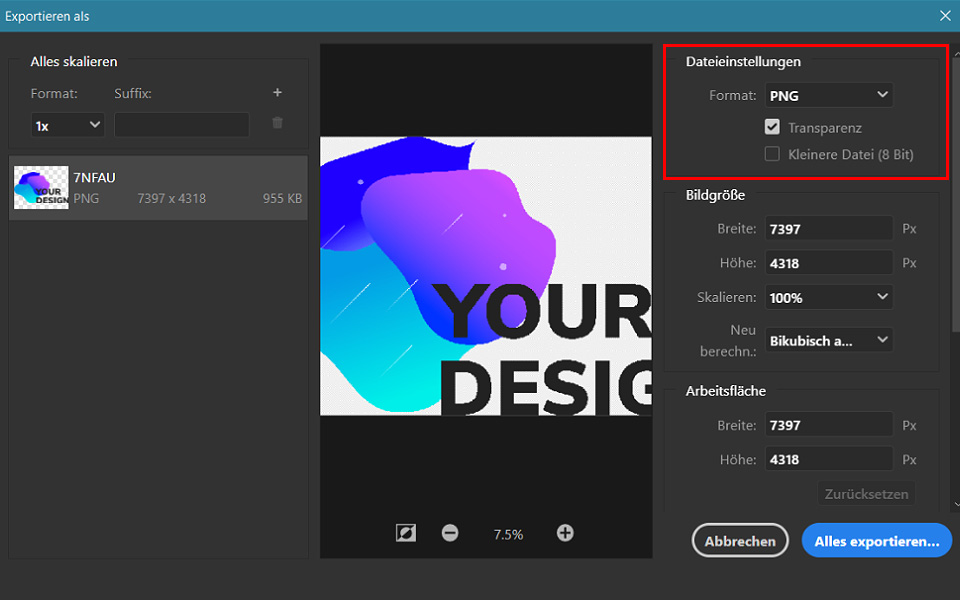 PNG-Export in Photoshop