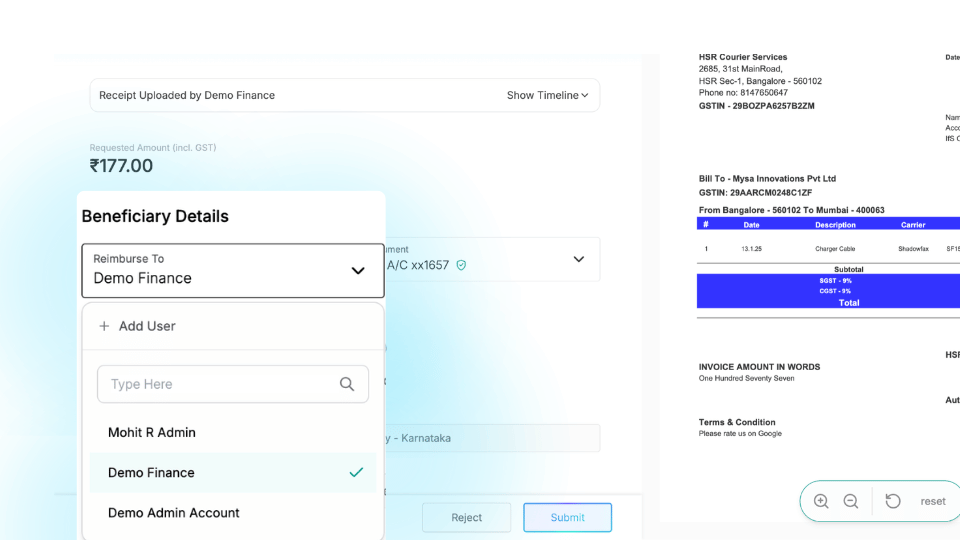 screenshot of the mysa dashboard showing how executives can submit for admins and founders as they are always busy