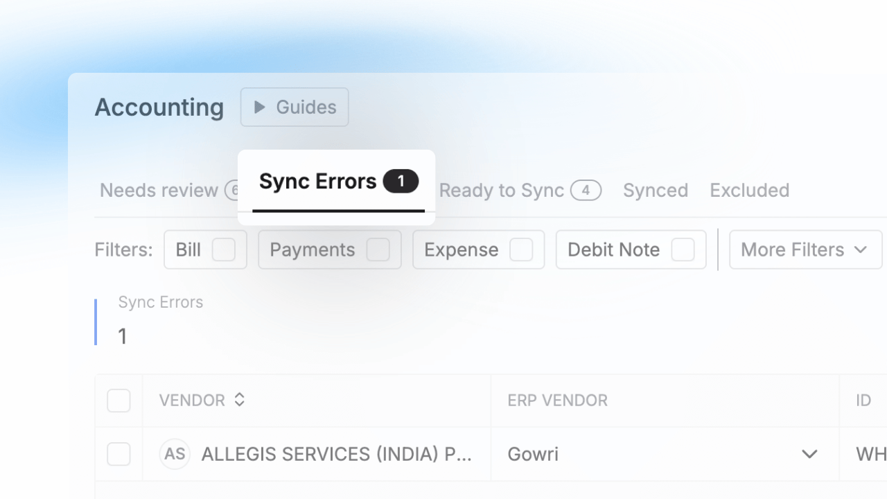 Mysa's banner image for jun'26 releases: Sync Errors tab under Accounting shows every failed entry in one place, with clean, plain-language messaging on why it failed, and actions that teams can take to resolve the failures independently.