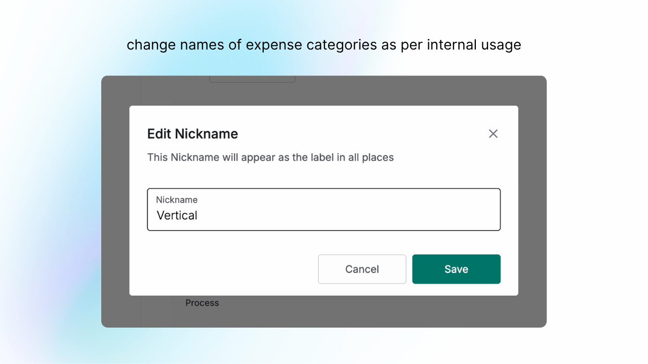 Mysa can now nickname upto 5 expense categories according to the nomenclature followed internally in teams
