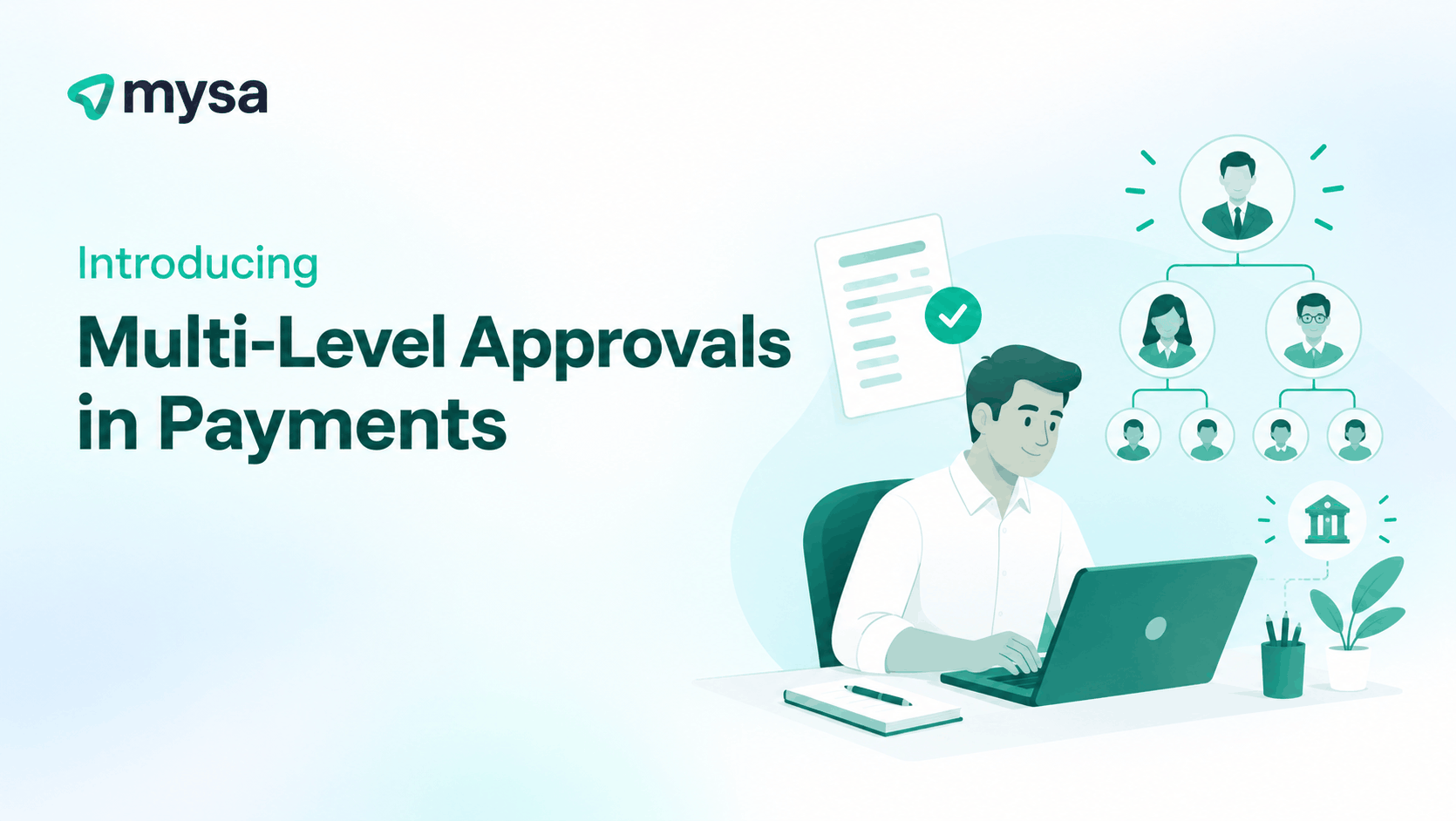 banner image for the multi-level approvals in payments on Mysa, with this capability Mysa can mirror any complex board resolution in Payment authorisation proesses