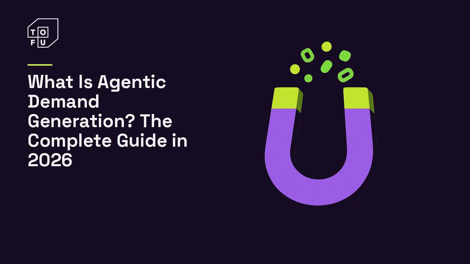 Semi-flat editorial illustration of a horseshoe magnet attracting small leads, representing agentic demand generation