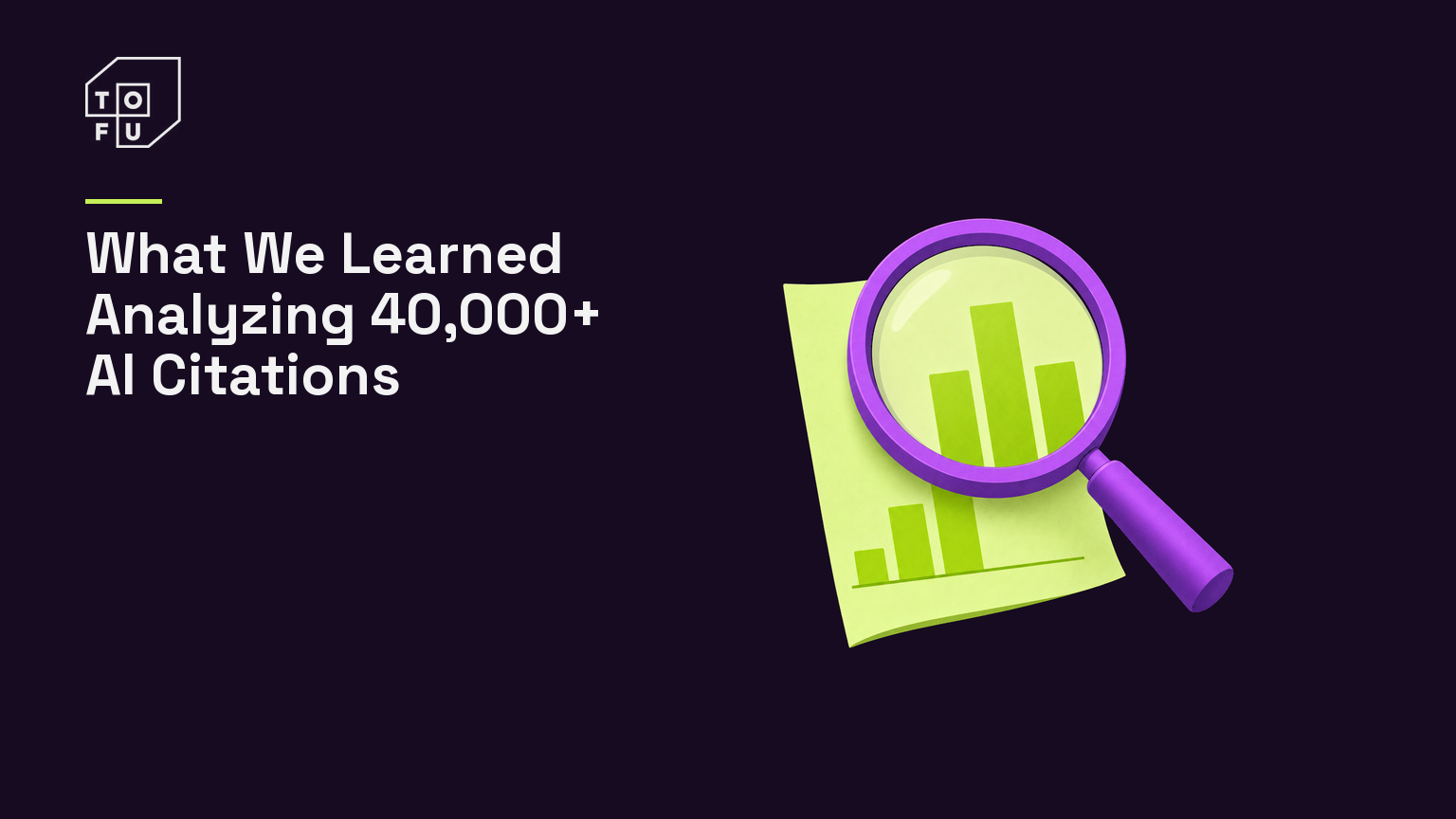 Editorial magnifying glass examining a bar chart — analyzing AI citation data