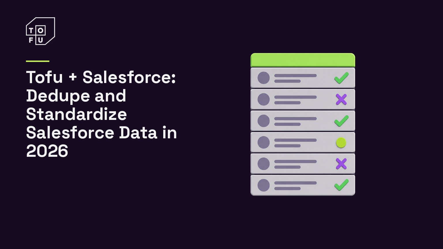 Tofu + Salesforce: Dedupe and Standardize Salesforce Data in 2026 (Tofu blog hero)