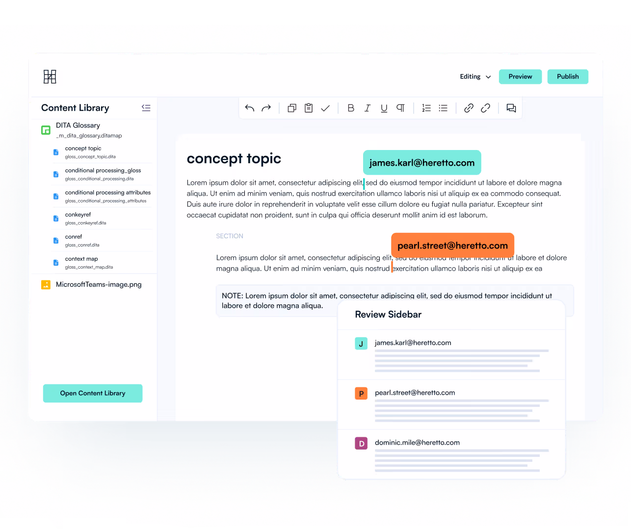 Heretto structured content authoring interface