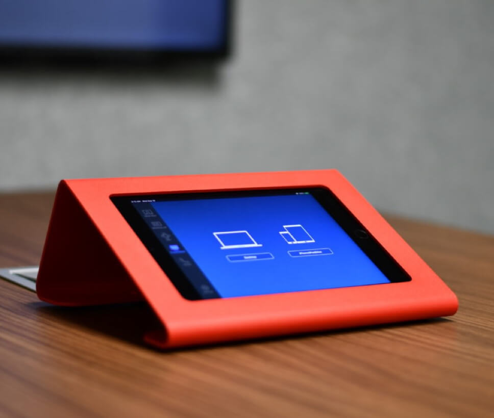 Image of an iPad stand with the zoom interface