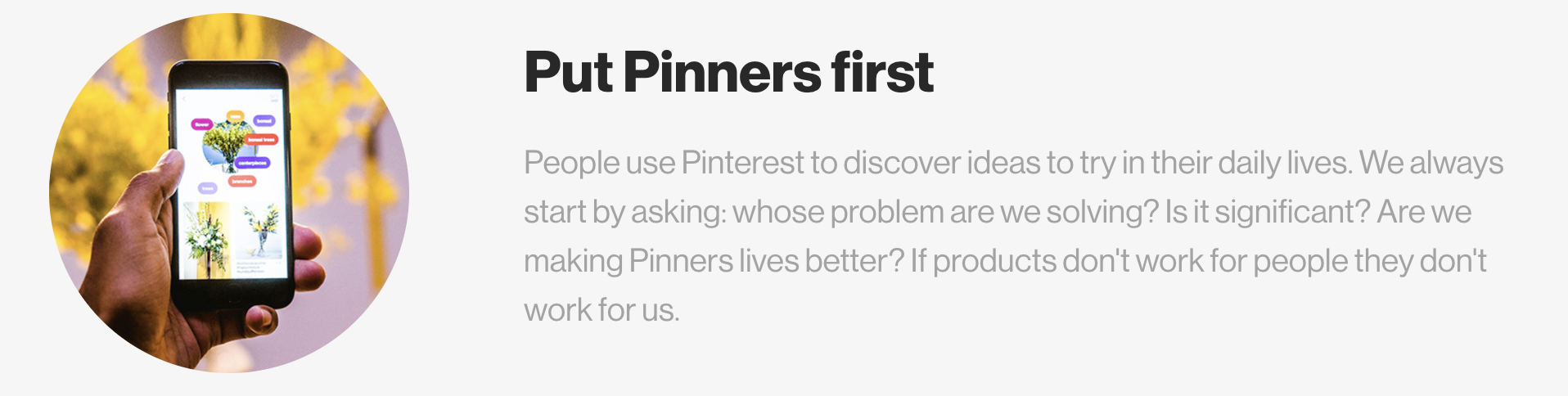 Pinterest's company culture values the customer