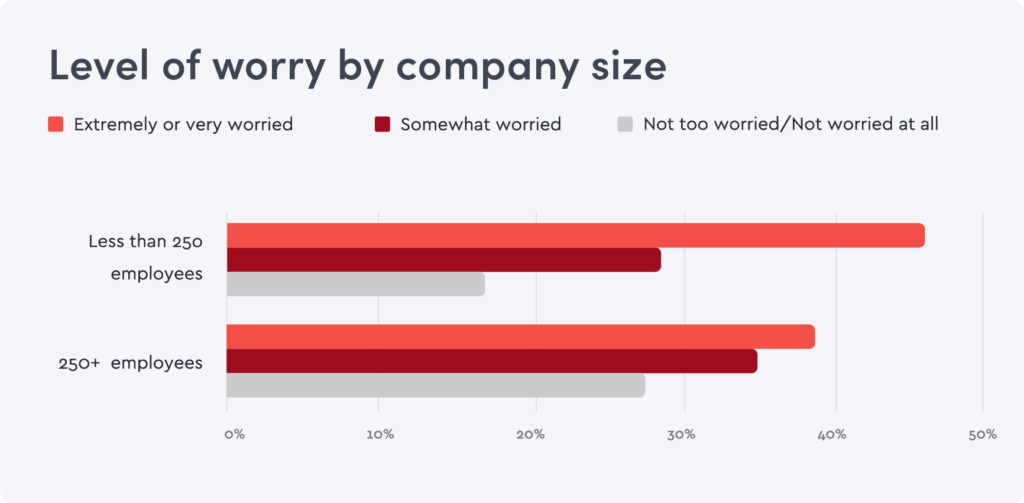 Chart showing people's level of worry based on the size of company they work for