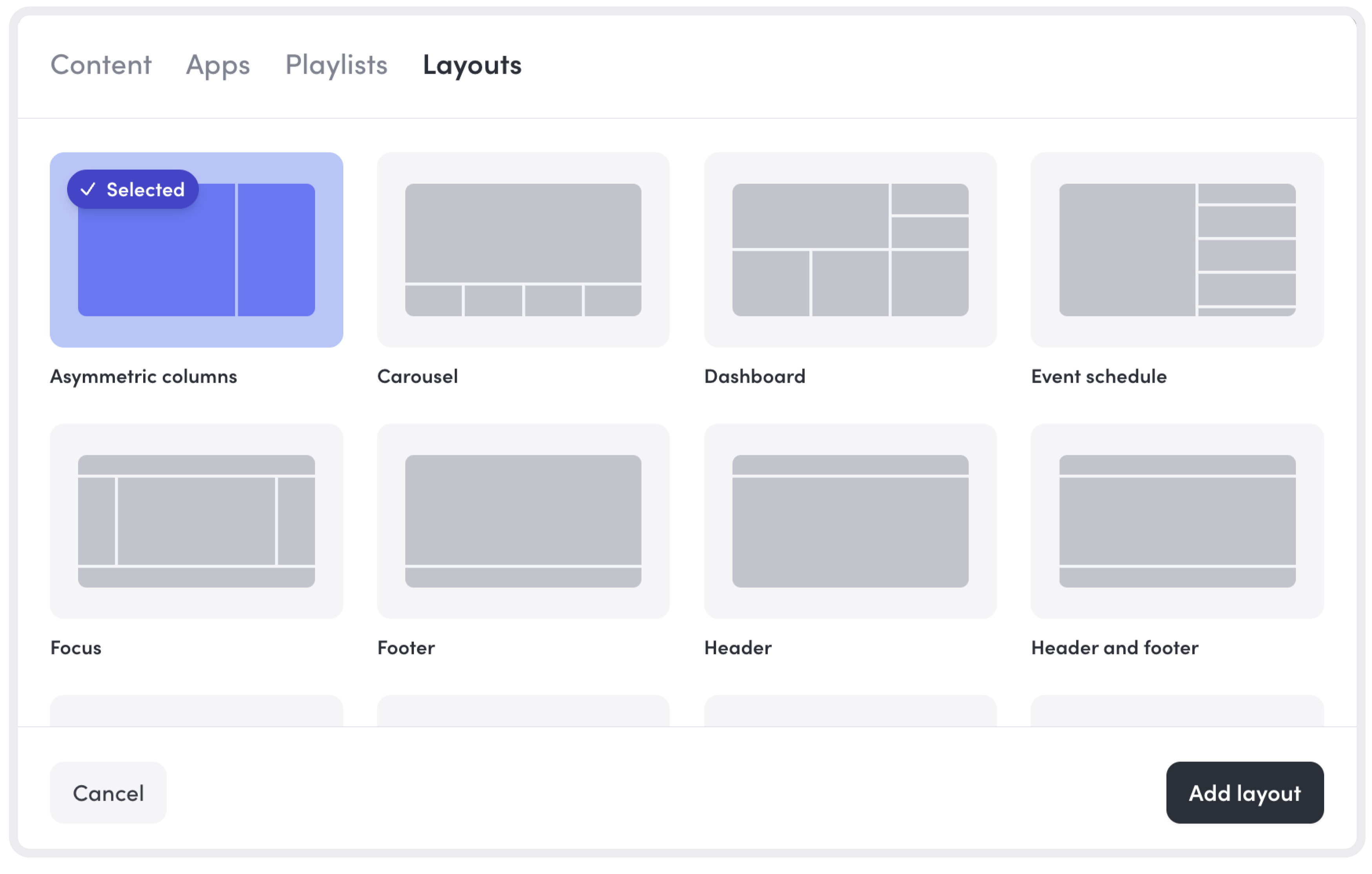 Examples of layout templates now available in Envoy Screens