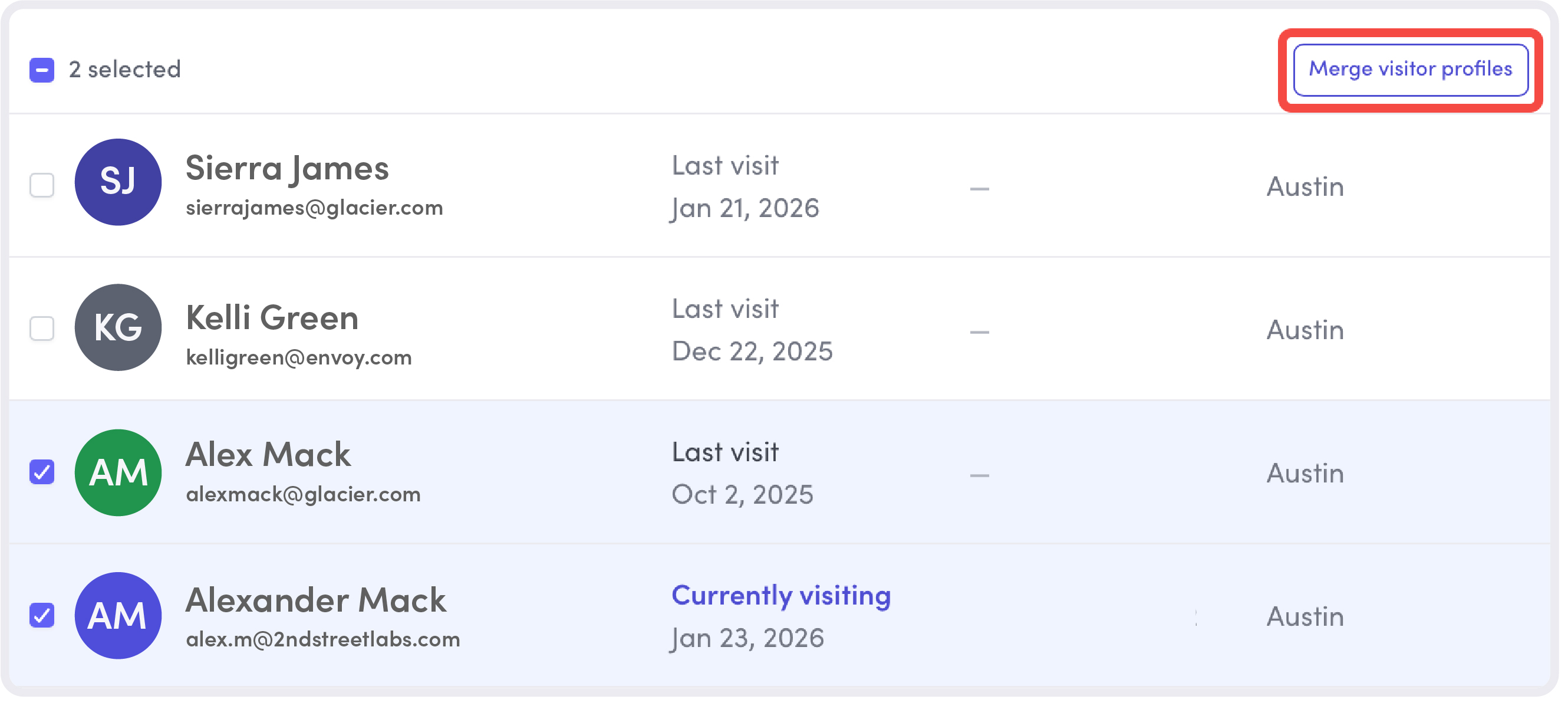 Example of merging visitor profiles in Envoy