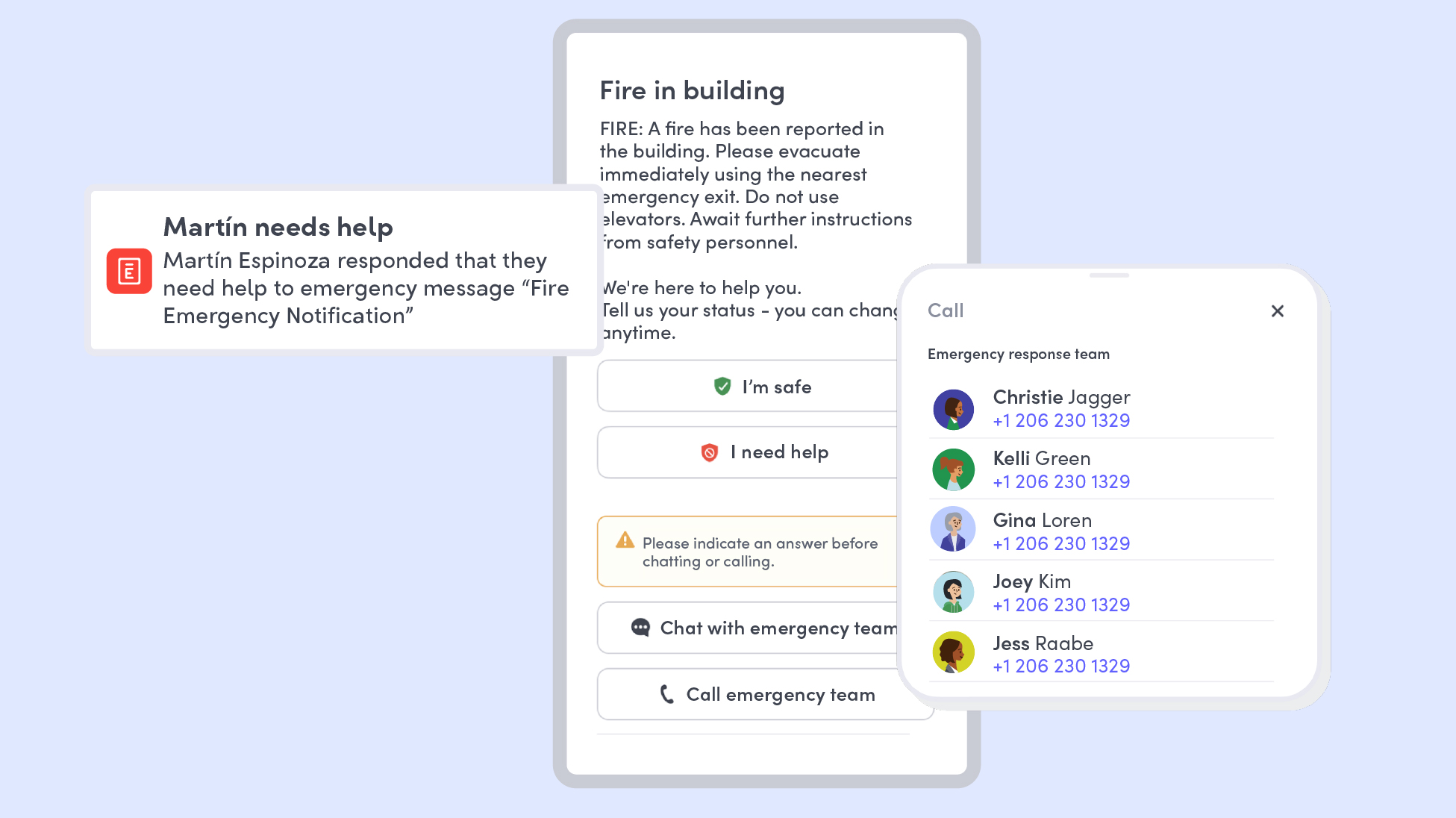 Examples of emergency notifications available in Envoy