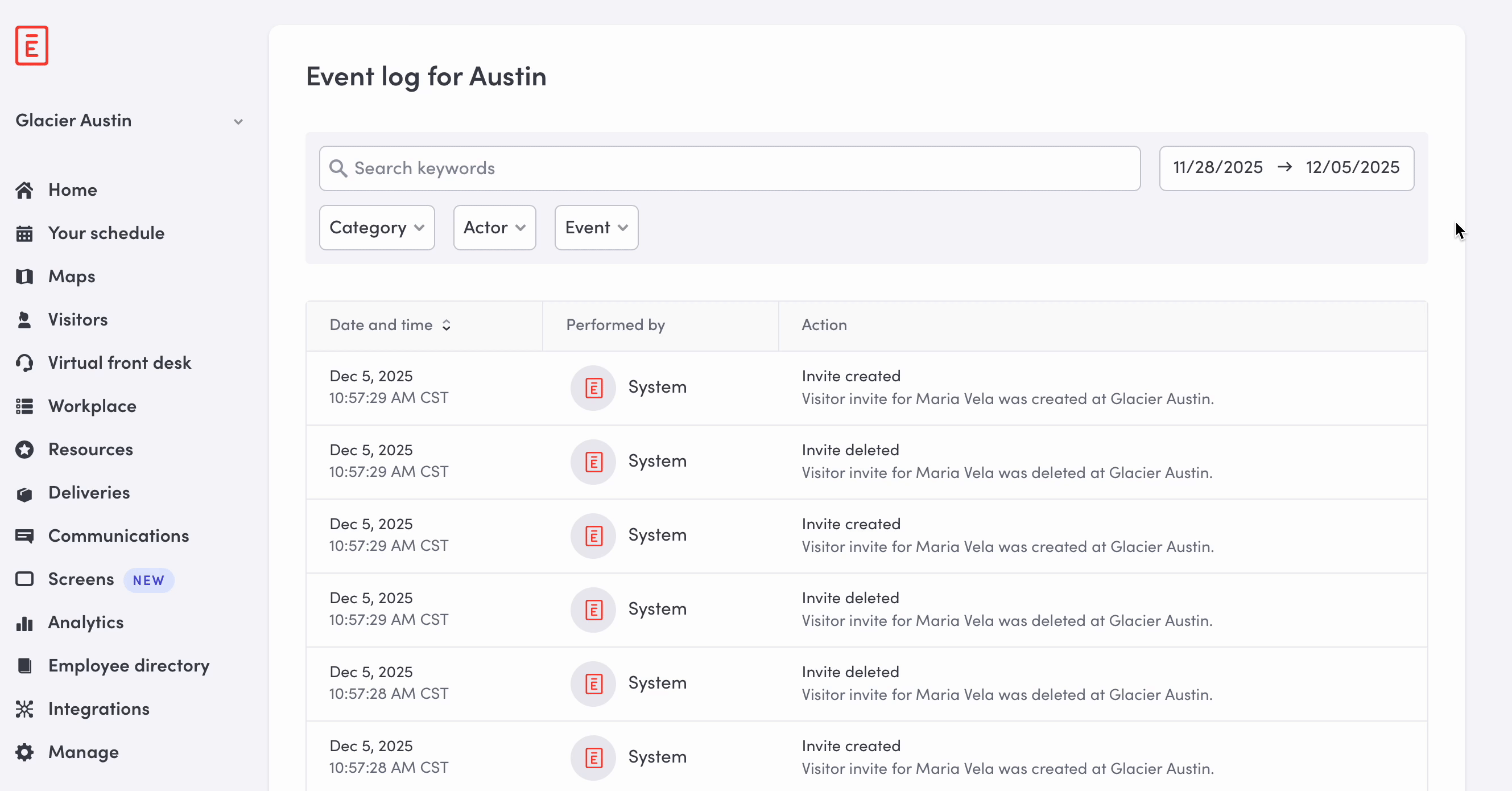 Example of event log available in Envoy