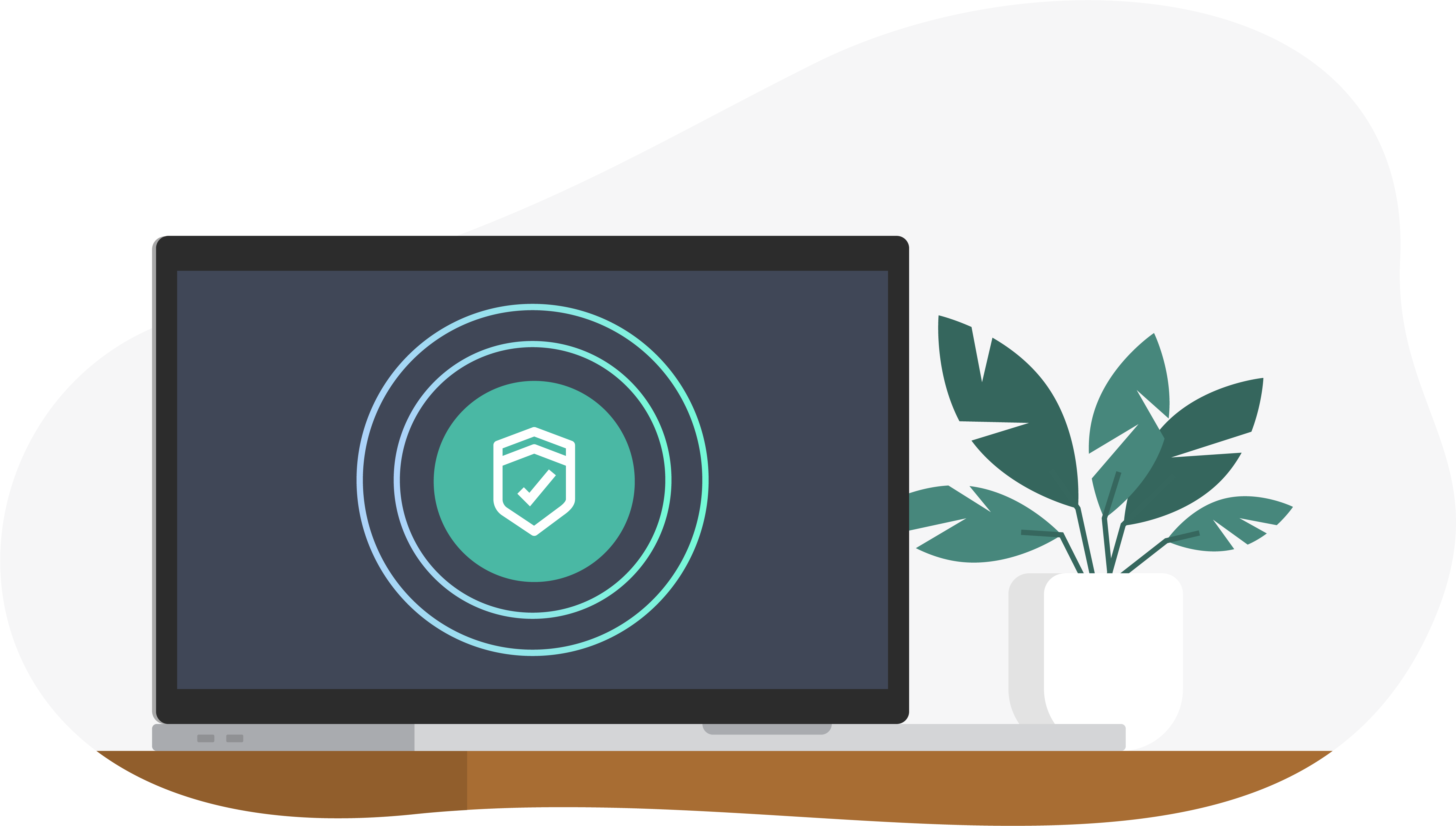 Drawing of a computer with a plant sitting next to it