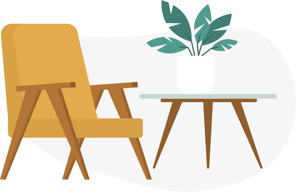 Yellow chair and plant illustration