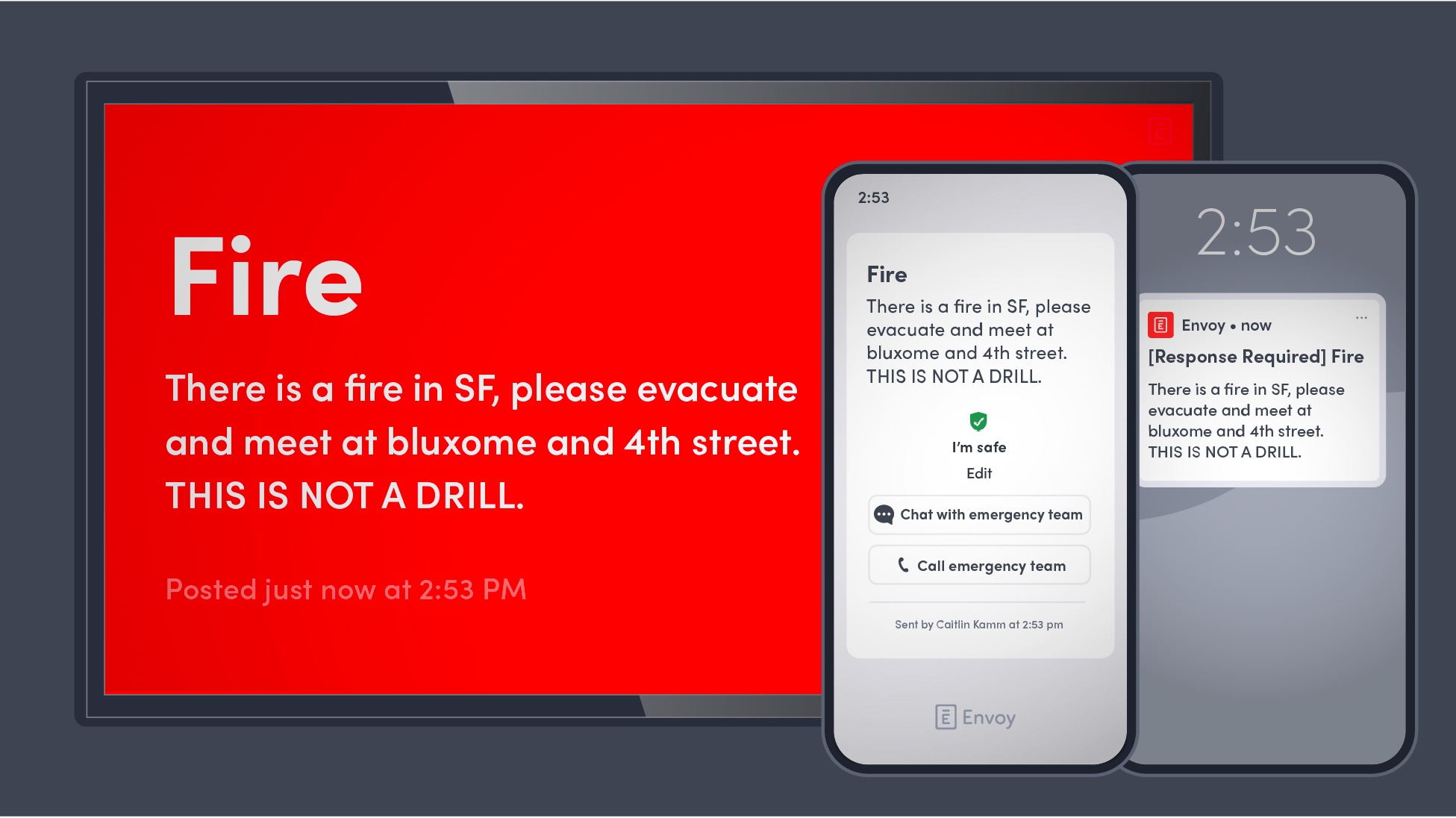 Image showing real Envoy Emergency Notifications dispatched during real security incident at Envoy HQ