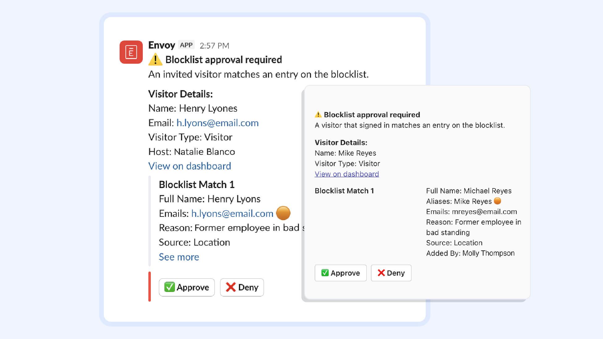 Envoy product that shows a blocklist match notification