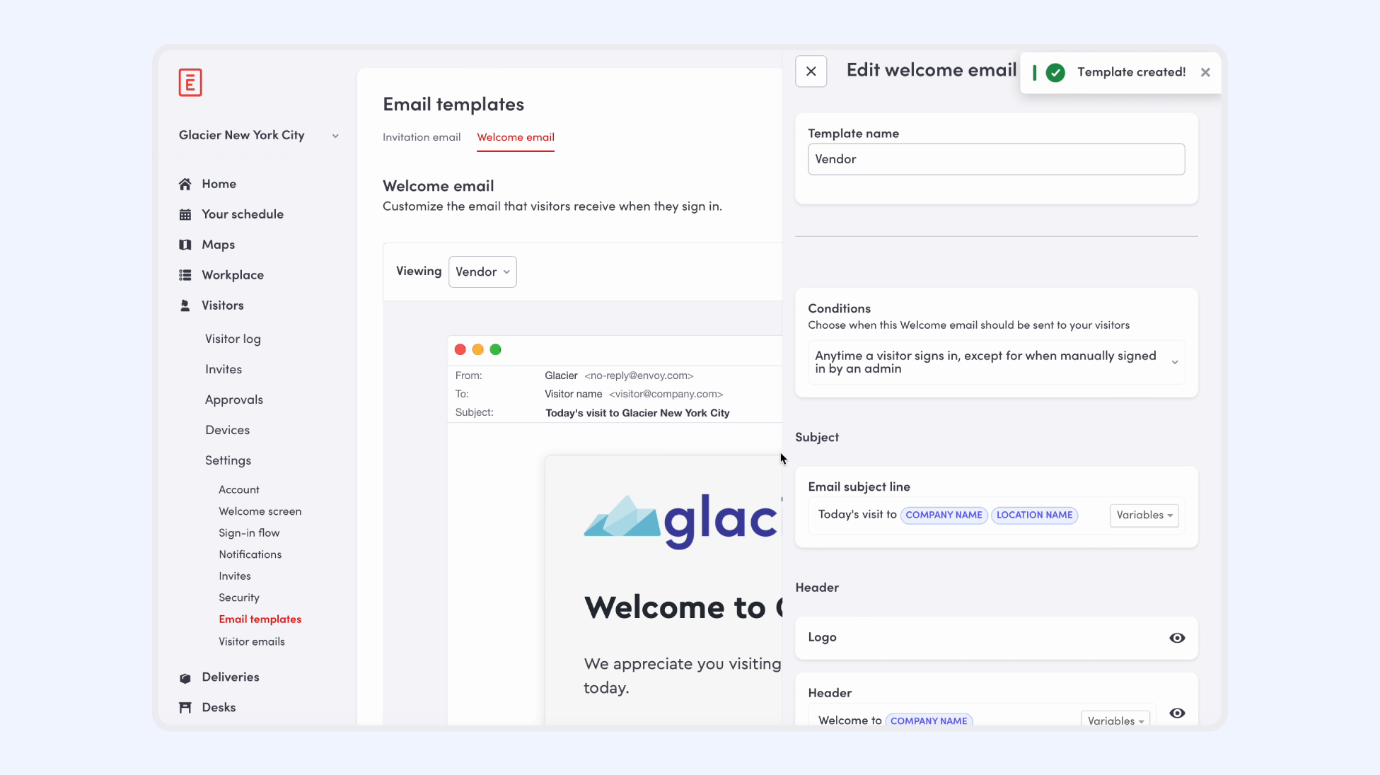A look at the custom email template editor in Envoy